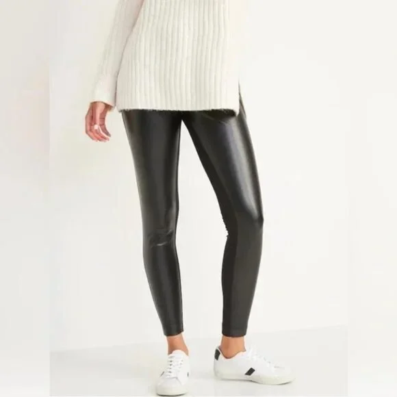 NWT Old Navy High-Waisted Faux-Leather Front-Panel Leggings - Picture 2 of 8